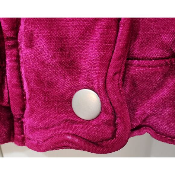 FREE PEOPLE Velvet Bomber Trucker Jacket Fuchsia Women's Size XS Fully Lined - Picture 14 of 15